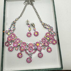 Suzanne Somers Pink Rhinestone Statement Necklace with Matching Earrings